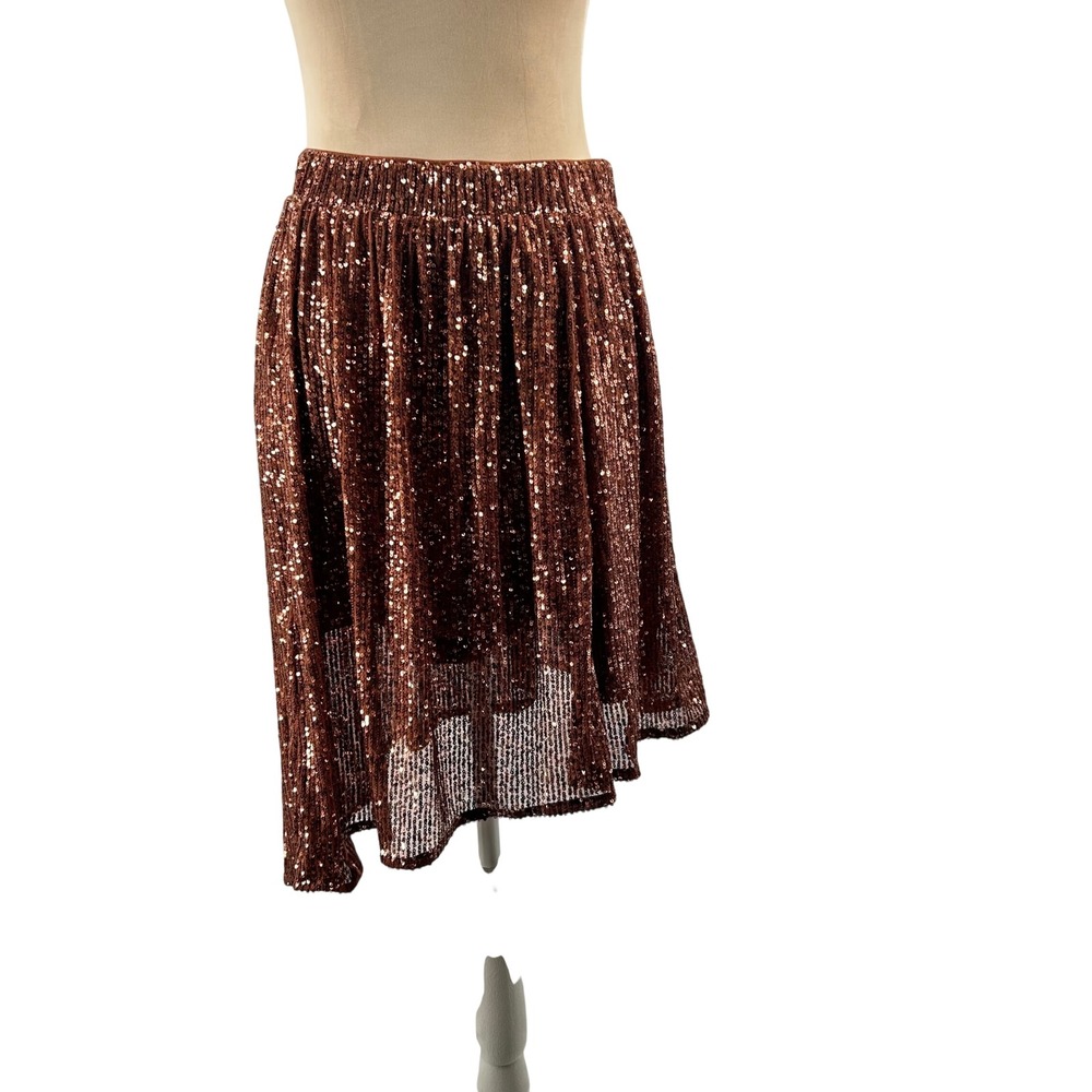 Free People Womens Copper Sequin Asymmetric High Low‎ Midi Skirt Size XS Brown